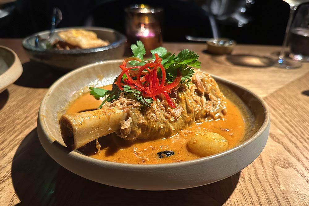 Nan Thai Fine Dining signature dishes Pu Tord (Crispy Baby Soft Shell Crab)Massaman Lamb ShankPlaa Sam Rod (Crispy Whole Red Snapper)Panang Goong